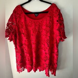 Simply Emma Vibrant Red Lace Short Sleeve Blouse Lined Size 3X
